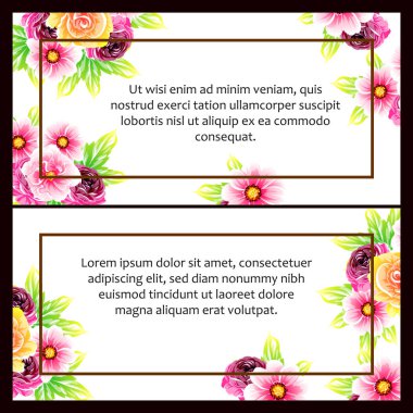 Klasik çiçek düğün kartları seti. Çiçek renginde elementler
