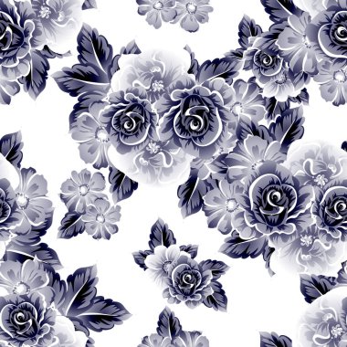 Sorunsuz vintage tarzı çiçek deseni. Kontur çiçek öğeleri