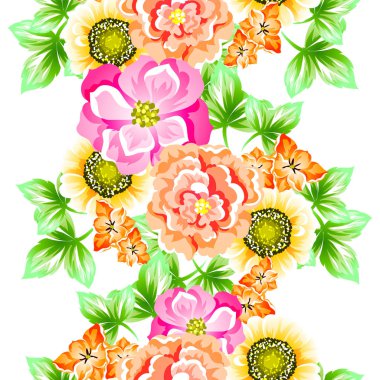 Sorunsuz vintage tarzı çiçek deseni. Renkli çiçek öğeleri