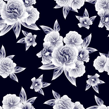 Sorunsuz vintage tarzı çiçek deseni. Kontur çiçek öğeleri