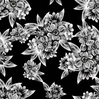 Sorunsuz vintage tarzı çiçek deseni. Kontur çiçek öğeleri