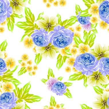 Sorunsuz vintage tarzı çiçek deseni. Renkli çiçek öğeleri