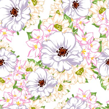 Sorunsuz vintage tarzı çiçek deseni. Renkli çiçek öğeleri