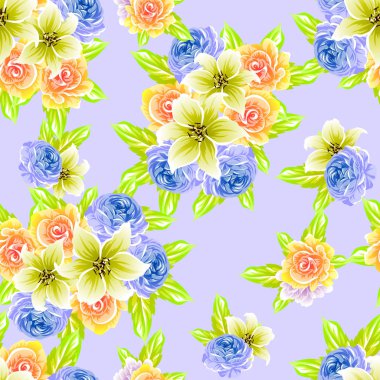 Sorunsuz vintage tarzı çiçek deseni. Renkli çiçek öğeleri