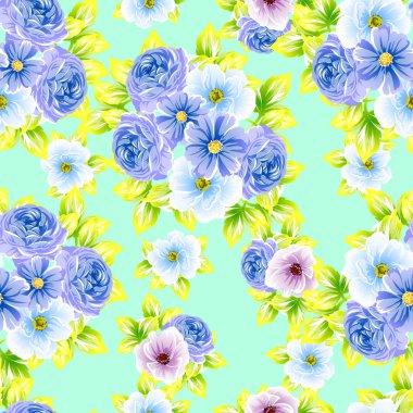 Sorunsuz vintage tarzı çiçek deseni. Renkli çiçek öğeleri