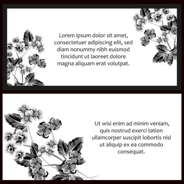 Klasik çiçek düğün kartları seti. Çiçek elementleri ve çerçeveleri.