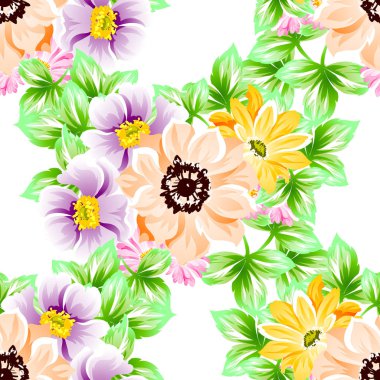 Sorunsuz vintage tarzı çiçek deseni. Renkli çiçek öğeleri