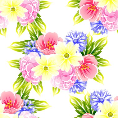 Sorunsuz vintage tarzı çiçek deseni. Renkli çiçek öğeleri