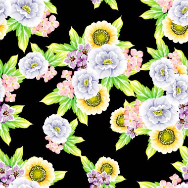 Sorunsuz vintage tarzı çiçek deseni. Renkli çiçek öğeleri