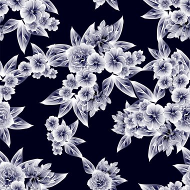 Sorunsuz vintage tarzı çiçek deseni. Kontur çiçek öğeleri