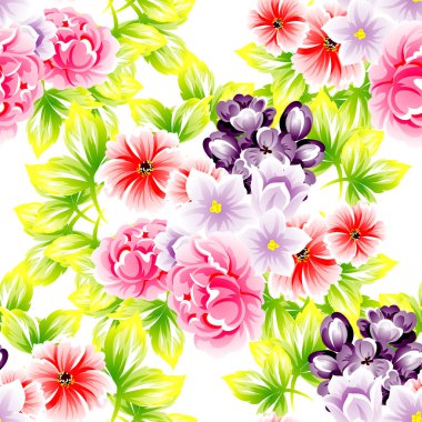 Sorunsuz vintage tarzı çiçek deseni. Renkli çiçek öğeleri