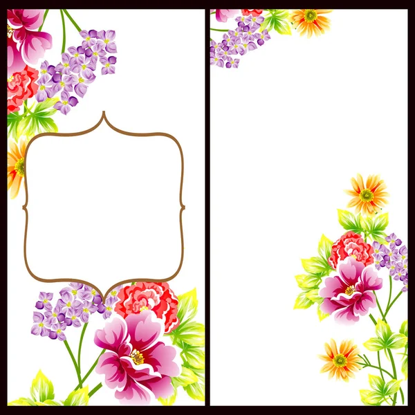 Conjunto Tarjetas Boda Flores Estilo Vintage Elementos Florales Color — Vector de stock