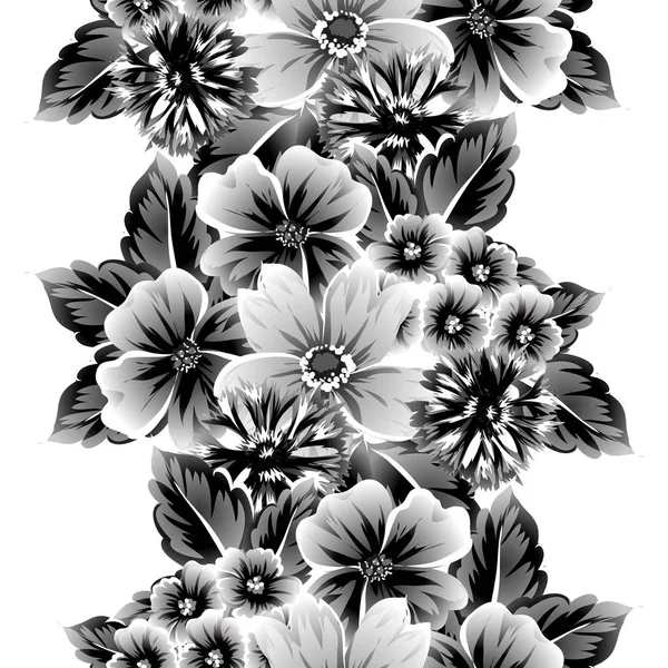 Seamless Vintage Style Flower Pattern Floral Elements Contour — Stock Vector