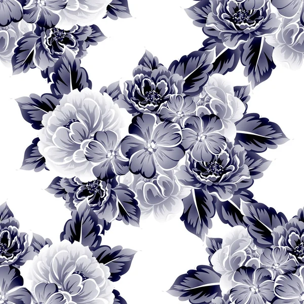 Patrón Flores Estilo Vintage Sin Costuras Elementos Florales Contorno — Vector de stock