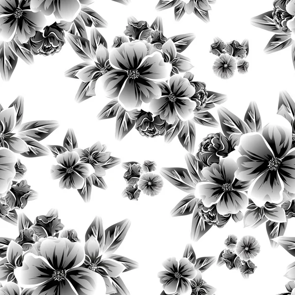 Modèle Fleur Style Vintage Sans Couture Éléments Floraux Dans Contour — Image vectorielle