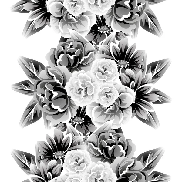 Patrón Flores Estilo Vintage Sin Costuras Elementos Florales Contorno — Vector de stock