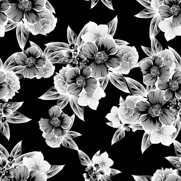 Modèle Fleur Style Vintage Sans Couture Éléments Floraux Dans Contour — Image vectorielle