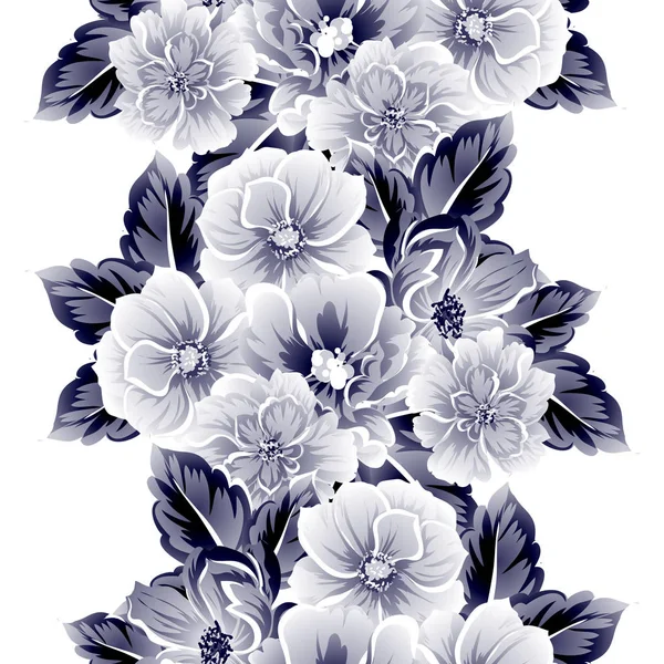 Naadloze Vintage Stijl Bloemenpatroon Floral Elementen Contour — Stockvector