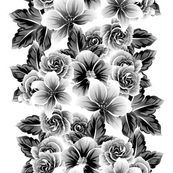 Seamless Vintage Style Flower Pattern Floral Elements Contour — Stock Vector