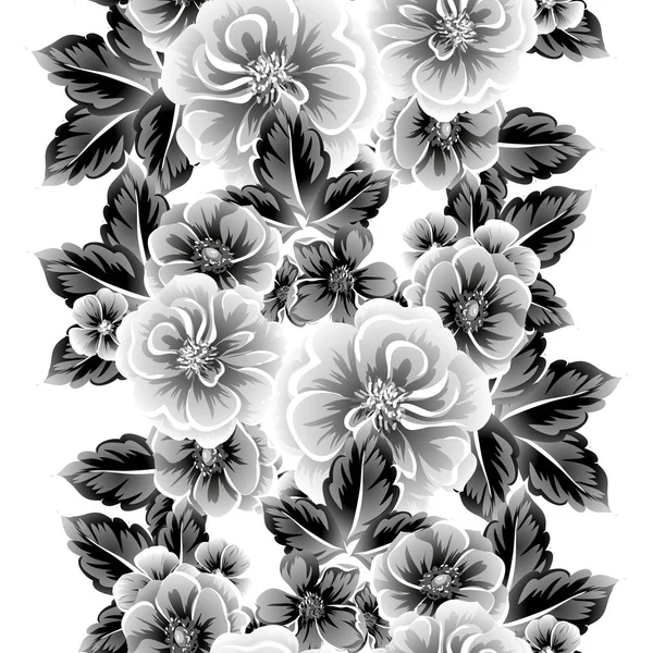 Naadloze Vintage Stijl Bloemenpatroon Floral Elementen Contour — Stockvector