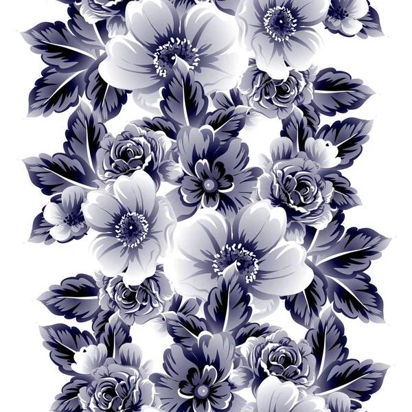 Patrón Flores Estilo Vintage Sin Costuras Elementos Florales Contorno — Vector de stock