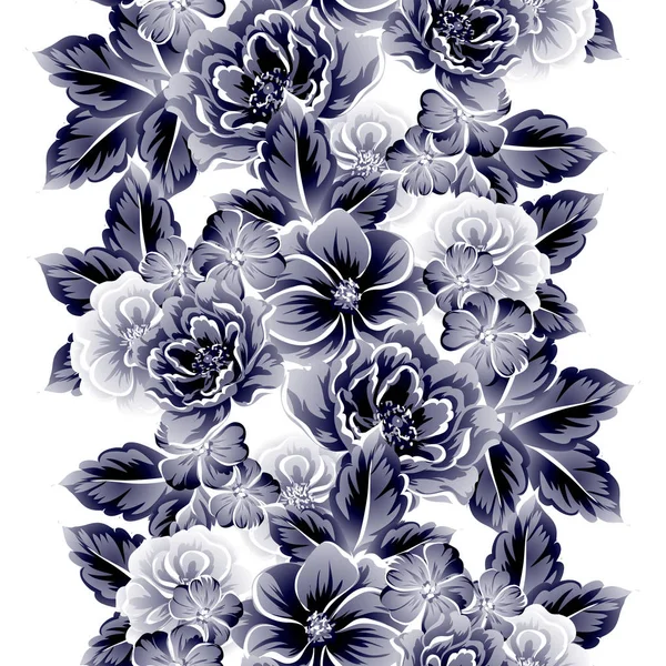 Patrón Flores Estilo Vintage Sin Costuras Elementos Florales Contorno — Vector de stock