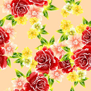 Sorunsuz vintage tarzı çiçek deseni. Renkli çiçek öğeleri