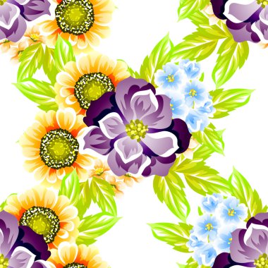 Sorunsuz vintage tarzı çiçek deseni. Renkli çiçek öğeleri