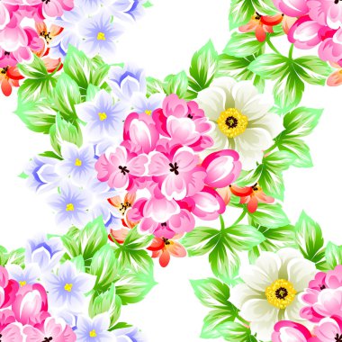 Sorunsuz vintage tarzı çiçek deseni. Renkli çiçek öğeleri