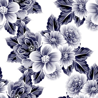 Sorunsuz vintage tarzı çiçek deseni. Kontur çiçek öğeleri
