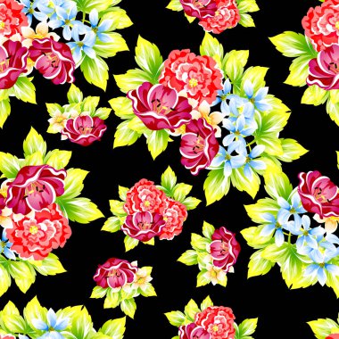 Sorunsuz vintage tarzı çiçek deseni. Renkli çiçek öğeleri