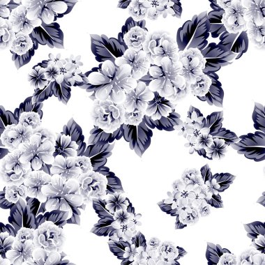 Sorunsuz vintage tarzı çiçek deseni. Kontur çiçek öğeleri