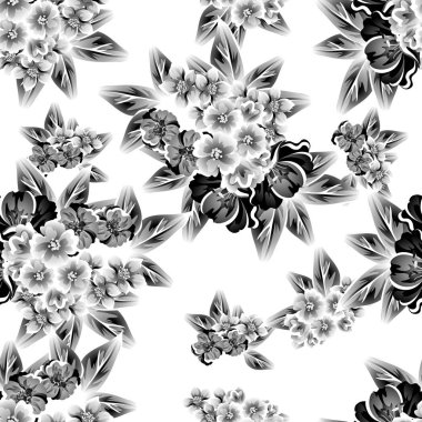 Sorunsuz vintage tarzı çiçek deseni. Kontur çiçek öğeleri