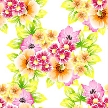 Sorunsuz vintage tarzı çiçek deseni. Renkli çiçek öğeleri