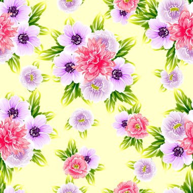Sorunsuz vintage tarzı çiçek deseni. Renkli çiçek öğeleri