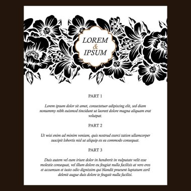 Vintage tarzı süslü çiçek düğün kartı. Kontur çiçek öğeleri