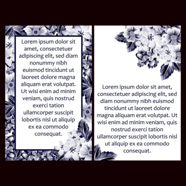 Klasik çiçek düğün kartları seti. Çiçek elementleri ve çerçeveleri.