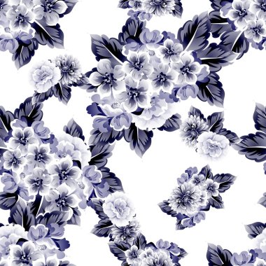 Sorunsuz vintage tarzı çiçek deseni. Kontur çiçek öğeleri