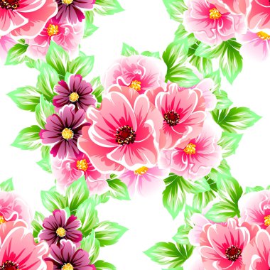 Sorunsuz vintage tarzı çiçek deseni. Renkli çiçek öğeleri