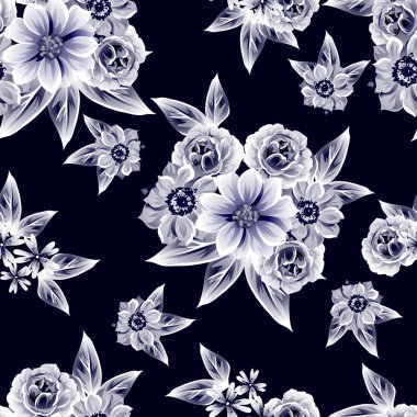 Sorunsuz vintage tarzı çiçek deseni. Kontur çiçek öğeleri