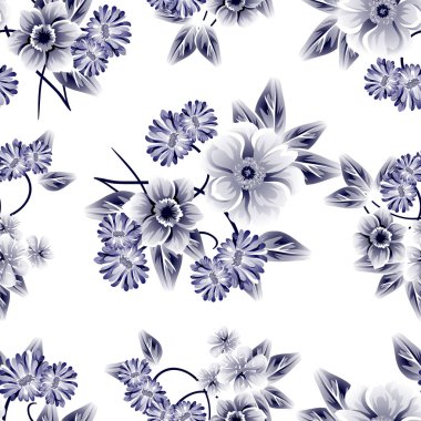 Sorunsuz vintage tarzı çiçek deseni. Kontur çiçek öğeleri