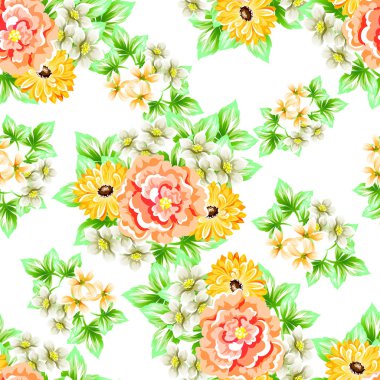Sorunsuz vintage tarzı çiçek deseni. Renkli çiçek öğeleri