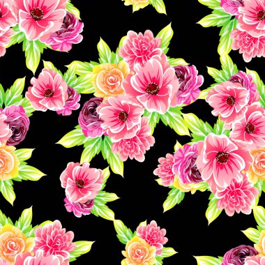 Sorunsuz vintage tarzı çiçek deseni. Renkli çiçek öğeleri