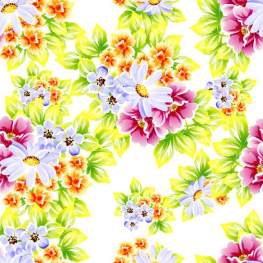 Sorunsuz vintage tarzı çiçek deseni. Renkli çiçek öğeleri