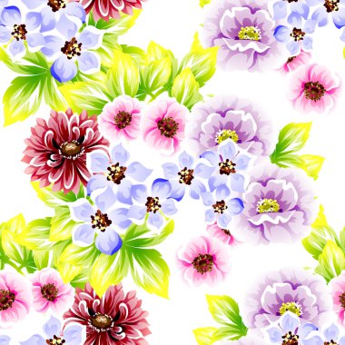 Sorunsuz vintage tarzı çiçek deseni. Renkli çiçek öğeleri