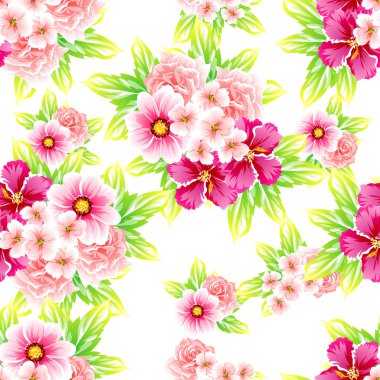 Sorunsuz vintage tarzı çiçek deseni. Renkli çiçek öğeleri