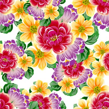 Sorunsuz vintage tarzı çiçek deseni. Renkli çiçek öğeleri