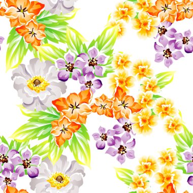 Sorunsuz vintage tarzı çiçek deseni. Renkli çiçek öğeleri