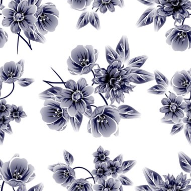 Sorunsuz vintage tarzı çiçek deseni. Kontur çiçek öğeleri