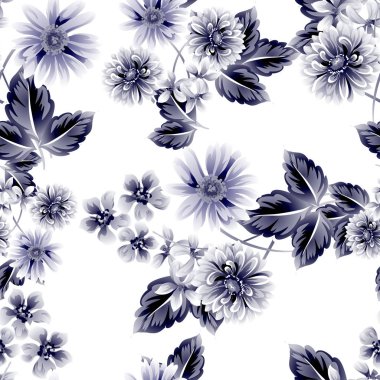 Sorunsuz vintage tarzı çiçek deseni. Kontur çiçek öğeleri